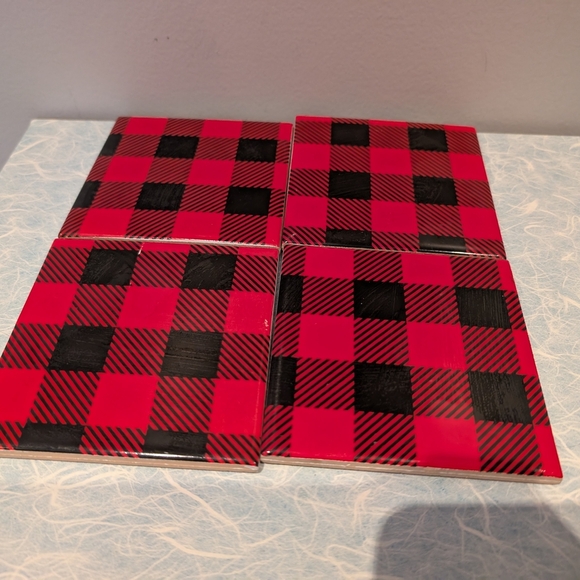 Red and Black Plaid Coasters - Picture 1 of 4